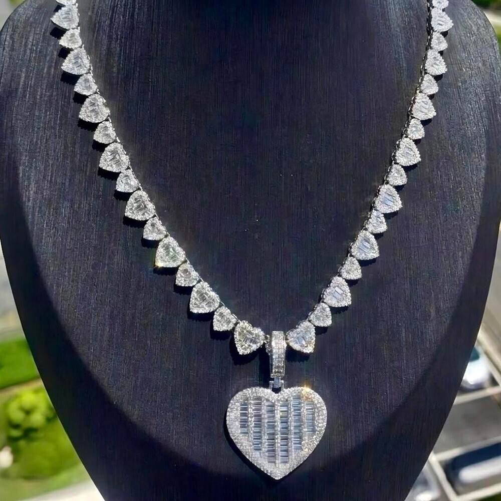 Iced Out Heart Necklace with heart pendant 16inch